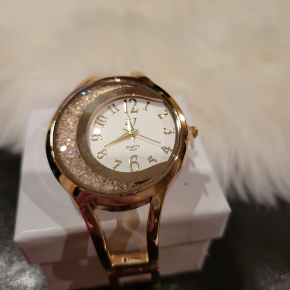 ZJ Accessories - ZJ Quartz Bangle Watch with Moon Shaped Floating Swarovski Crystals